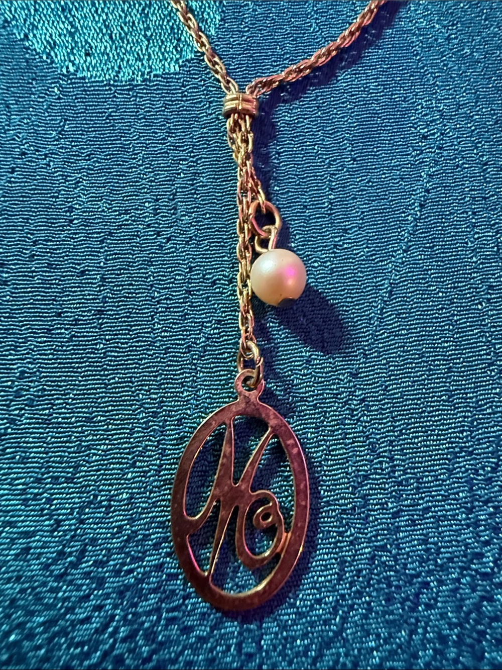 Gold-Tone Monogram Pendant Necklace with Pearl Accent